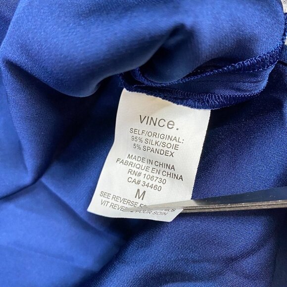 Vince Womens Shirt M Blue Silk Boat Neck 3/4 Sleeves - Picture 5 of 11